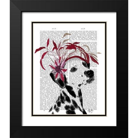 Dalmatian With Red Fascinator Black Modern Wood Framed Art Print with Double Matting by Fab Funky