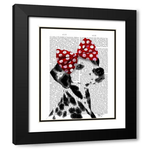 Dalmatian With Red Bow Black Modern Wood Framed Art Print with Double Matting by Fab Funky