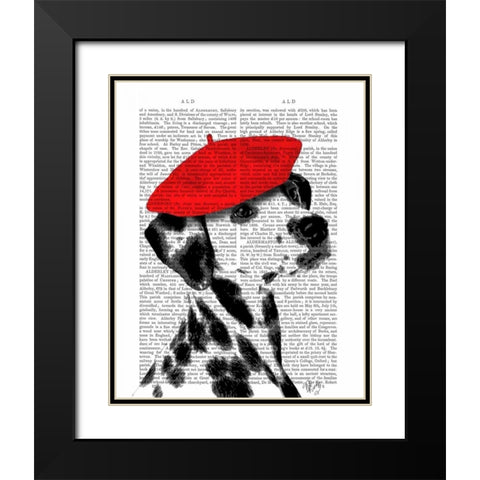 Dalmatian With Red Beret Black Modern Wood Framed Art Print with Double Matting by Fab Funky