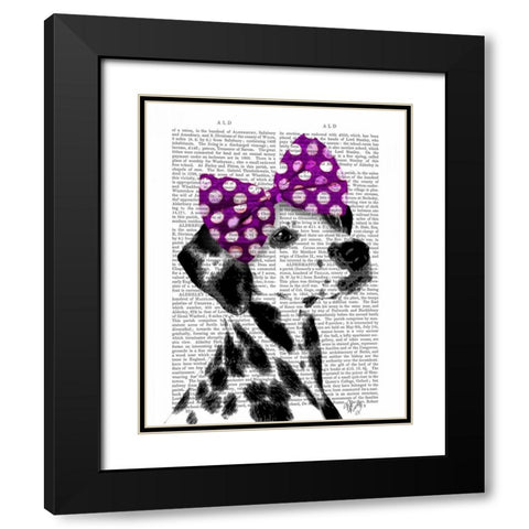 Dalmatian with Purple Bow on Head Black Modern Wood Framed Art Print with Double Matting by Fab Funky