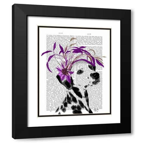 Dalmatian With Purple Fascinator Black Modern Wood Framed Art Print with Double Matting by Fab Funky
