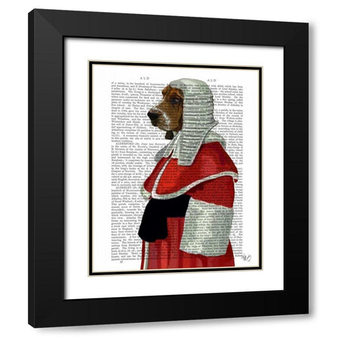 Basset Hound Judge Portrait Black Modern Wood Framed Art Print with Double Matting by Fab Funky