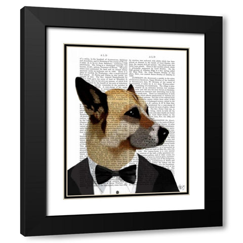 Debonair James Bond Dog Black Modern Wood Framed Art Print with Double Matting by Fab Funky