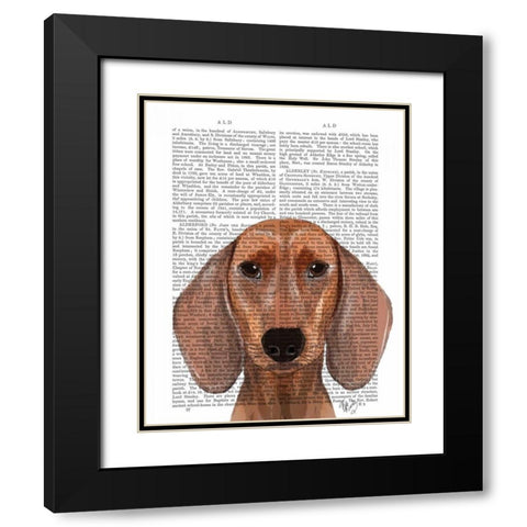 Dachshund Illustration Plain Black Modern Wood Framed Art Print with Double Matting by Fab Funky