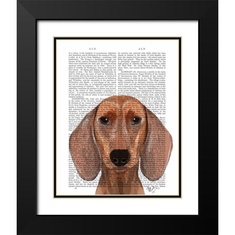 Dachshund Illustration Plain Black Modern Wood Framed Art Print with Double Matting by Fab Funky