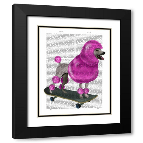 Pink Poodle and Skateboard Black Modern Wood Framed Art Print with Double Matting by Fab Funky