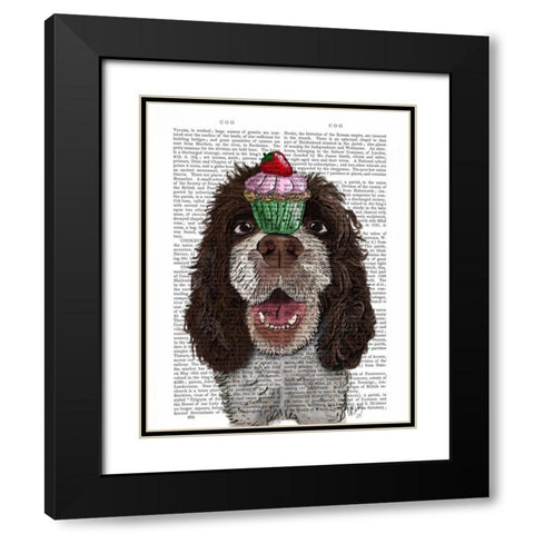Springer Spaniel with Cupcake Black Modern Wood Framed Art Print with Double Matting by Fab Funky