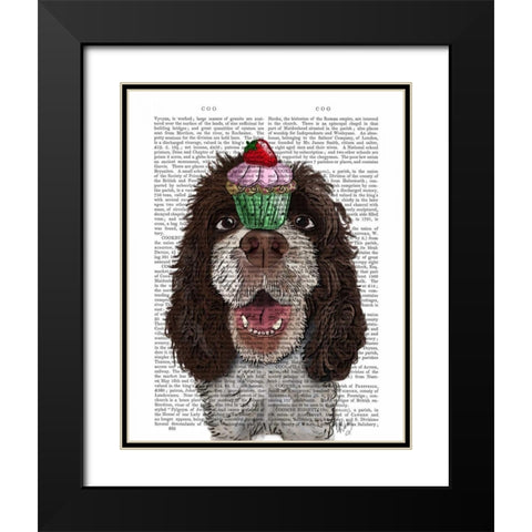 Springer Spaniel with Cupcake Black Modern Wood Framed Art Print with Double Matting by Fab Funky