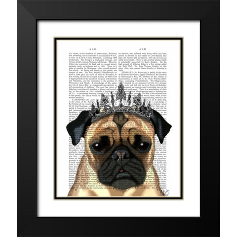 Pug With Tiara Black Modern Wood Framed Art Print with Double Matting by Fab Funky