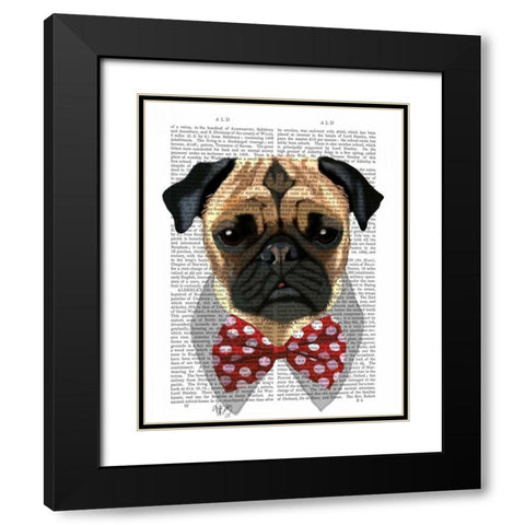 Pug with Red Spotted Bow Tie Black Modern Wood Framed Art Print with Double Matting by Fab Funky