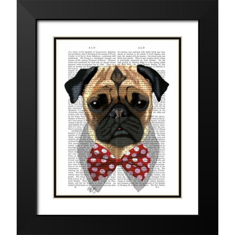 Pug with Red Spotted Bow Tie Black Modern Wood Framed Art Print with Double Matting by Fab Funky