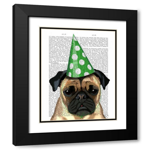 Party Pug Black Modern Wood Framed Art Print with Double Matting by Fab Funky