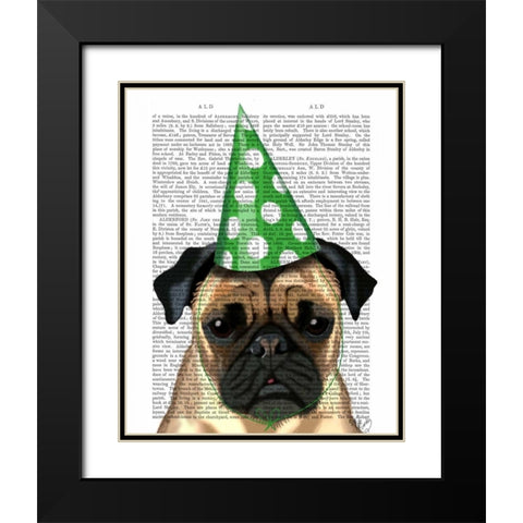 Party Pug Black Modern Wood Framed Art Print with Double Matting by Fab Funky