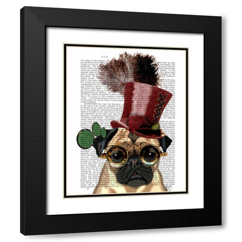 Pug with Steampunk Style Top Hat Black Modern Wood Framed Art Print with Double Matting by Fab Funky