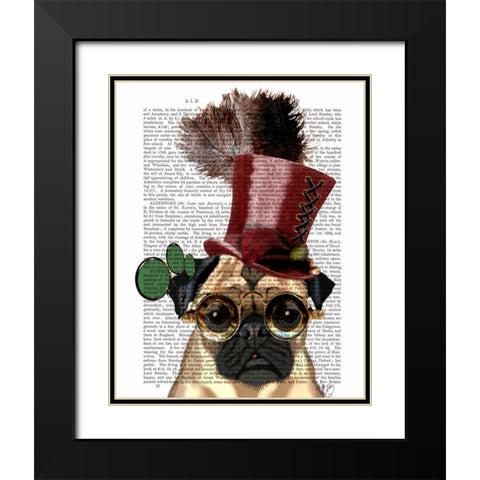 Pug with Steampunk Style Top Hat Black Modern Wood Framed Art Print with Double Matting by Fab Funky