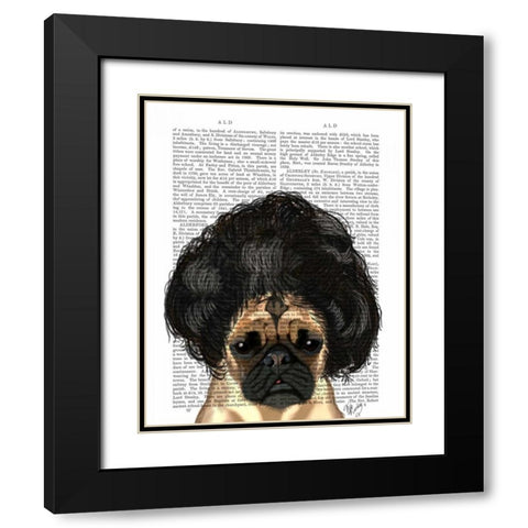 Pug In A Bad Wig Black Modern Wood Framed Art Print with Double Matting by Fab Funky