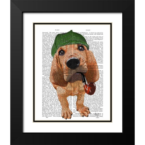 Bloodhound Sherlock Holmes Black Modern Wood Framed Art Print with Double Matting by Fab Funky