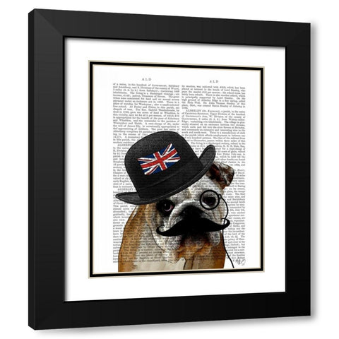 British Bulldog and Bowler Hat Black Modern Wood Framed Art Print with Double Matting by Fab Funky