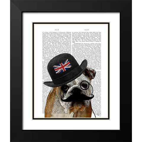 British Bulldog and Bowler Hat Black Modern Wood Framed Art Print with Double Matting by Fab Funky
