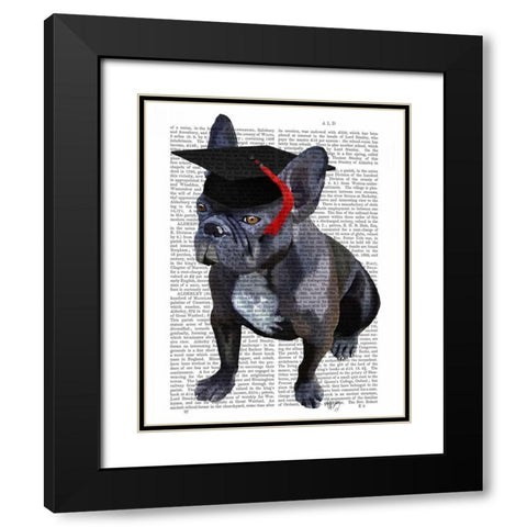 Graduation French Bulldog Black Modern Wood Framed Art Print with Double Matting by Fab Funky