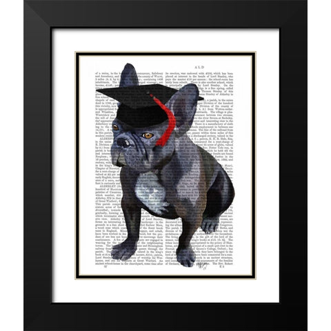 Graduation French Bulldog Black Modern Wood Framed Art Print with Double Matting by Fab Funky