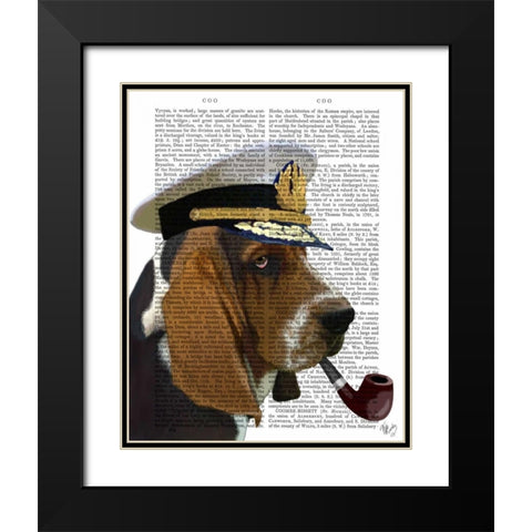 Basset Hound Sea Dog Black Modern Wood Framed Art Print with Double Matting by Fab Funky