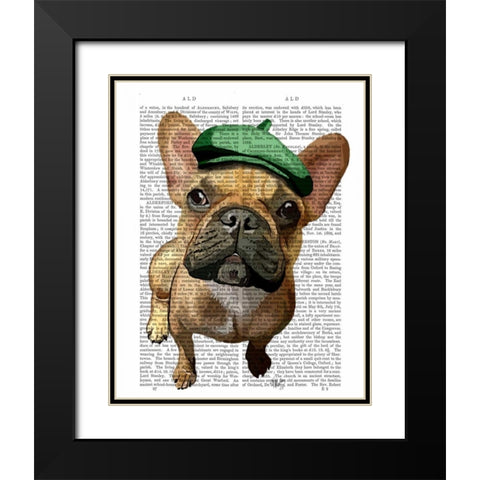 Brown French Bulldog with Green Hat Black Modern Wood Framed Art Print with Double Matting by Fab Funky
