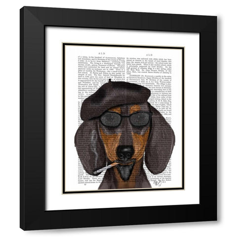 Hipster Dachshund Black and Tan Black Modern Wood Framed Art Print with Double Matting by Fab Funky