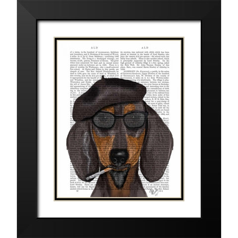 Hipster Dachshund Black and Tan Black Modern Wood Framed Art Print with Double Matting by Fab Funky