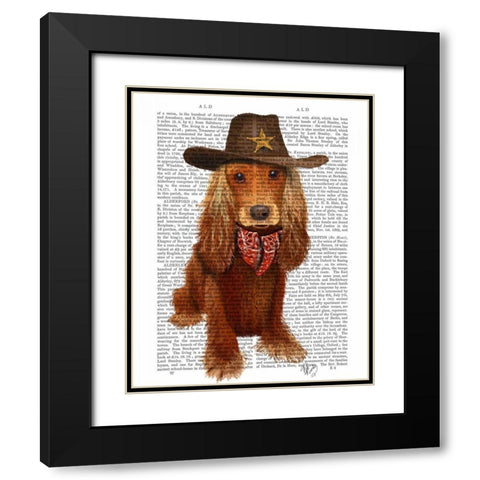 Cocker Spaniel Cowboy Black Modern Wood Framed Art Print with Double Matting by Fab Funky