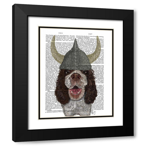 Springer Spaniel Viking Black Modern Wood Framed Art Print with Double Matting by Fab Funky