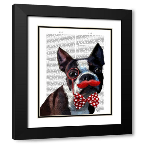 Boston Terrier Portrait with Red Bow Tie and Moustache Black Modern Wood Framed Art Print with Double Matting by Fab Funky