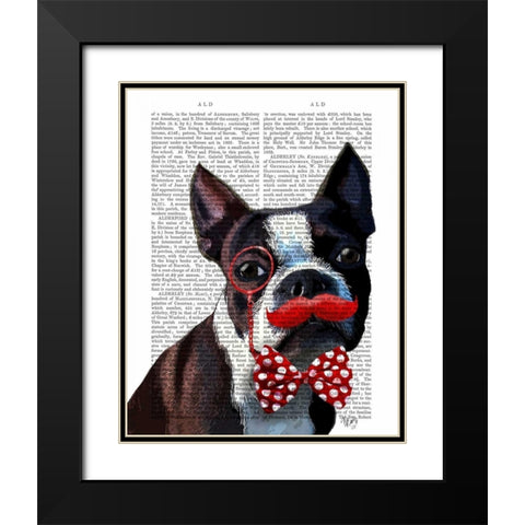 Boston Terrier Portrait with Red Bow Tie and Moustache Black Modern Wood Framed Art Print with Double Matting by Fab Funky