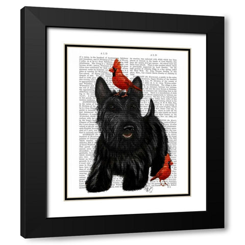 Scottish Terrier and Birds Black Modern Wood Framed Art Print with Double Matting by Fab Funky