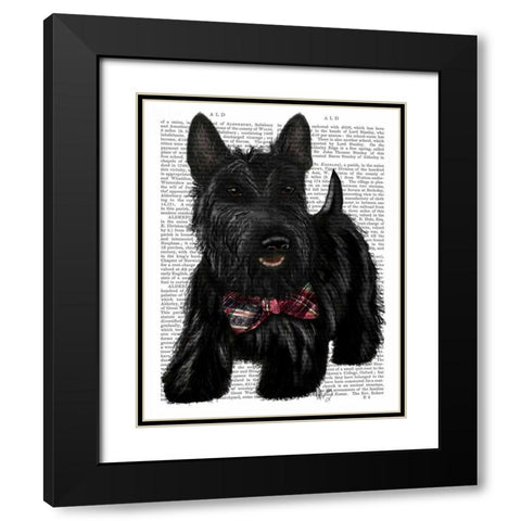 Scottish Terrier and Bow Black Modern Wood Framed Art Print with Double Matting by Fab Funky
