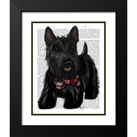 Scottish Terrier and Bow Black Modern Wood Framed Art Print with Double Matting by Fab Funky
