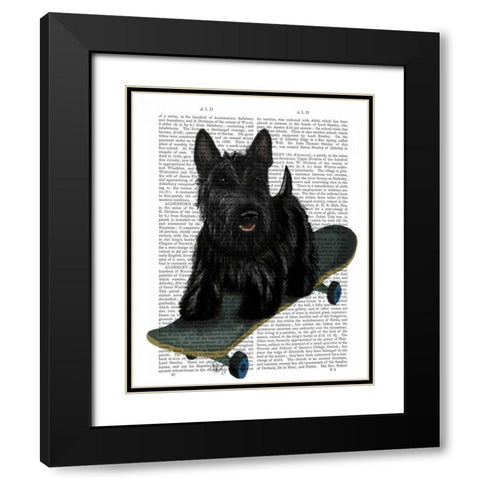 Scottish Terrier and Skateboard Black Modern Wood Framed Art Print with Double Matting by Fab Funky
