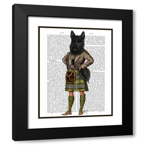 Scottish Terrier in Kilt Black Modern Wood Framed Art Print with Double Matting by Fab Funky