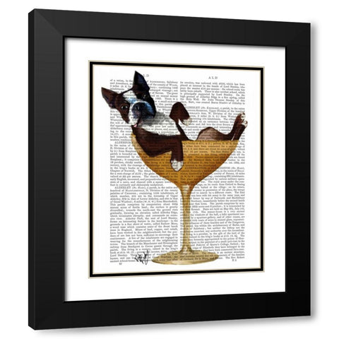 Boston Terrier in Cocktail Glass Black Modern Wood Framed Art Print with Double Matting by Fab Funky