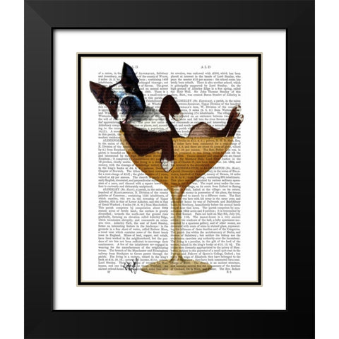 Boston Terrier in Cocktail Glass Black Modern Wood Framed Art Print with Double Matting by Fab Funky