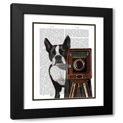 Boston Terrier Photographer Black Modern Wood Framed Art Print with Double Matting by Fab Funky
