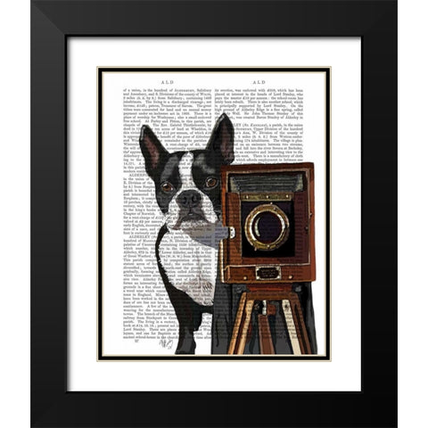 Boston Terrier Photographer Black Modern Wood Framed Art Print with Double Matting by Fab Funky