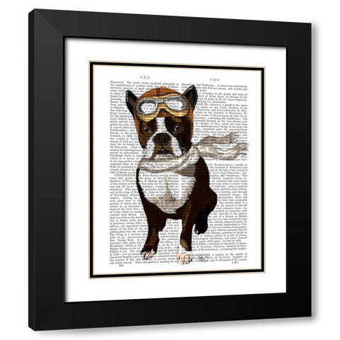 Boston Terrier Flying Ace Black Modern Wood Framed Art Print with Double Matting by Fab Funky