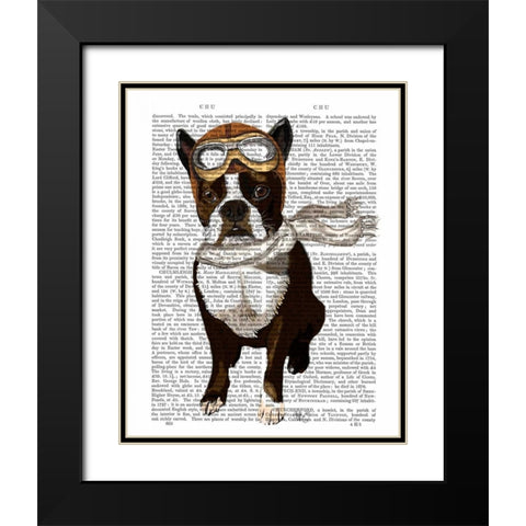 Boston Terrier Flying Ace Black Modern Wood Framed Art Print with Double Matting by Fab Funky