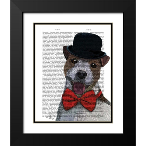 Jack Russell Union Jack Black Modern Wood Framed Art Print with Double Matting by Fab Funky