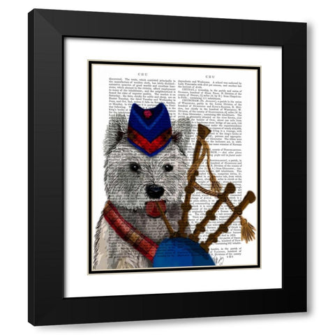 West Highland Terrier and Bagpipes Black Modern Wood Framed Art Print with Double Matting by Fab Funky