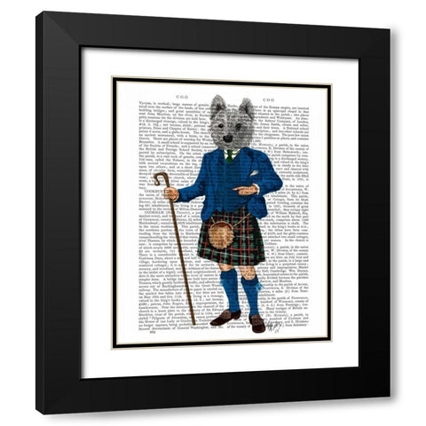 West Highland Terrier in Kilt Black Modern Wood Framed Art Print with Double Matting by Fab Funky