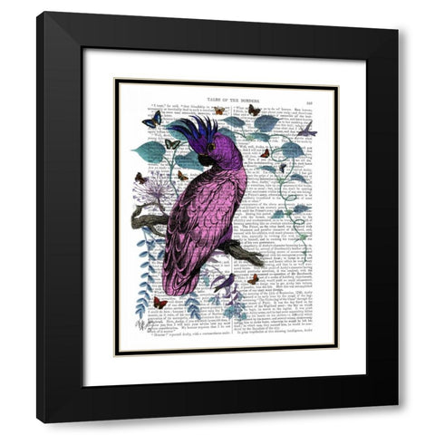 Pink Parrot Black Modern Wood Framed Art Print with Double Matting by Fab Funky