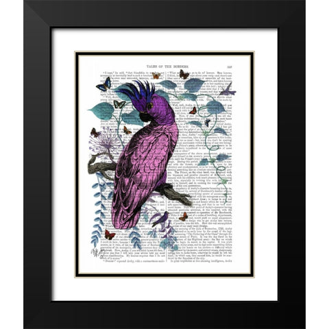 Pink Parrot Black Modern Wood Framed Art Print with Double Matting by Fab Funky