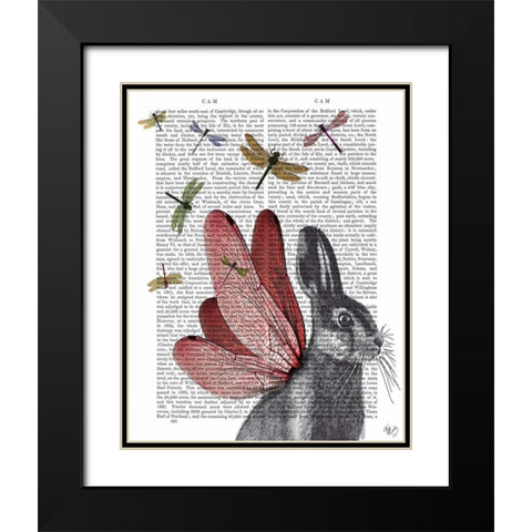 Dragonfly Hare Black Modern Wood Framed Art Print with Double Matting by Fab Funky